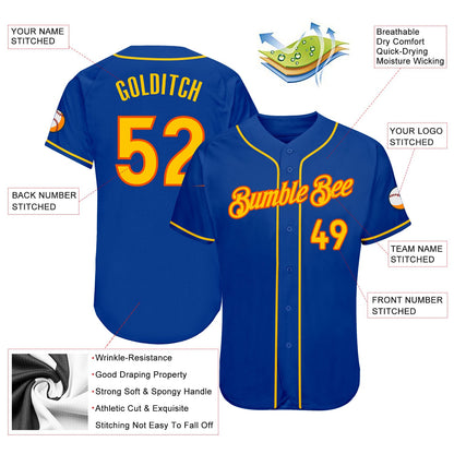 Custom Royal Gold-Orange Authentic Baseball Jersey - Sky-Custom