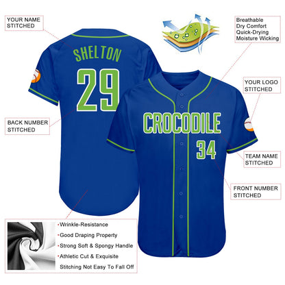 Custom Royal Neon Green-White Authentic Baseball Jersey - Sky-Custom