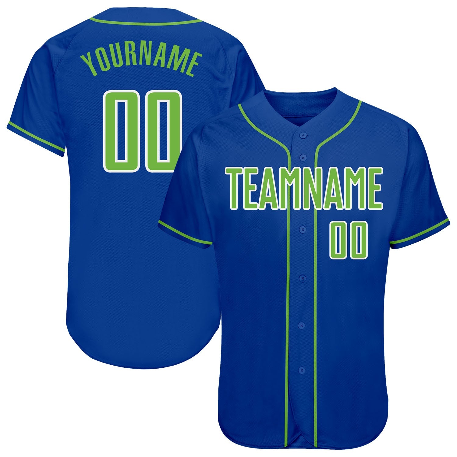 Custom Royal Neon Green-White Authentic Baseball Jersey - Sky-Custom