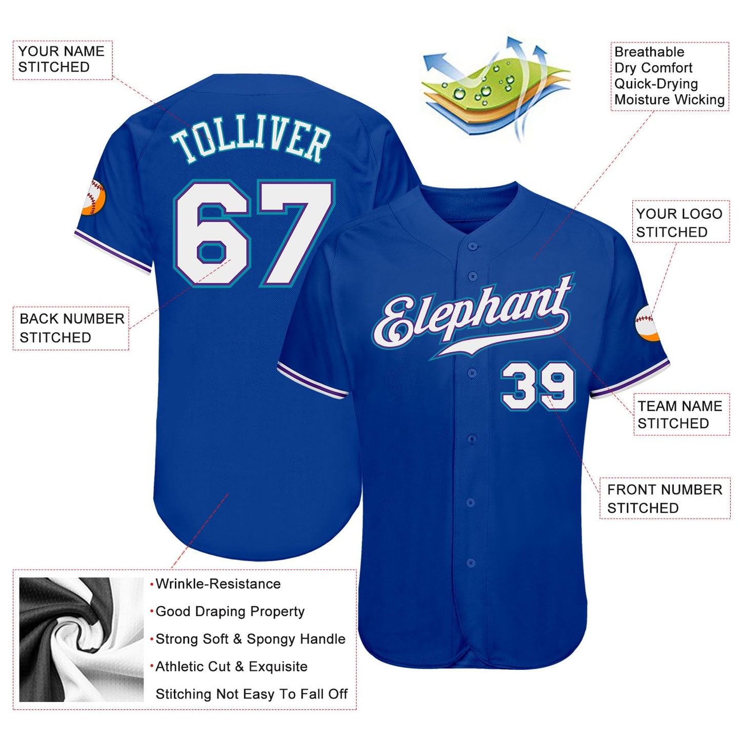 Custom Royal White-Teal Authentic Baseball Jersey - Sky-Custom