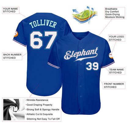 Custom Royal White-Teal Authentic Baseball Jersey - Sky-Custom