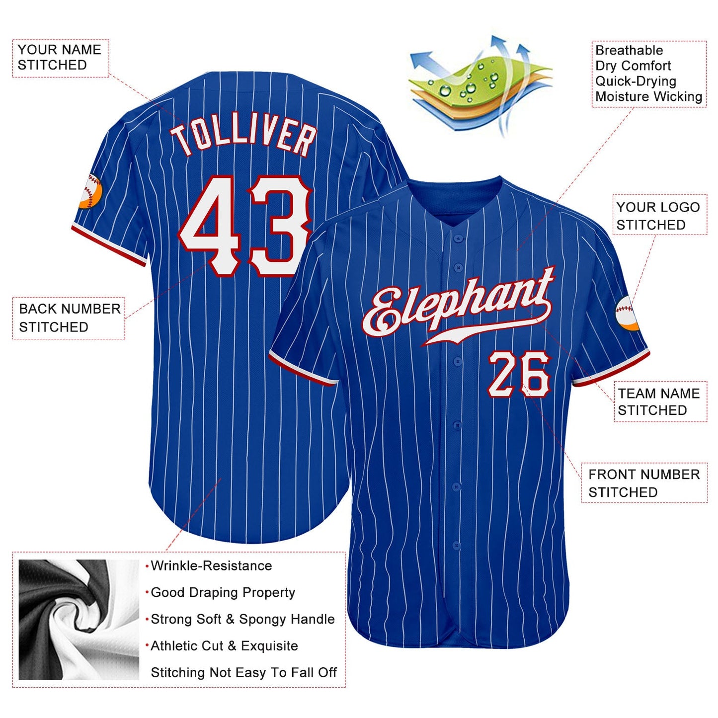 Custom Royal White Pinstripe White-Red Authentic Baseball Jersey - Sky-Custom