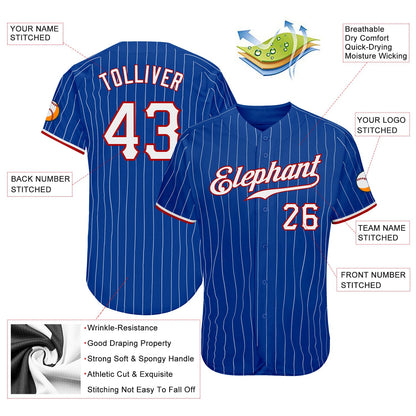 Custom Royal White Pinstripe White-Red Authentic Baseball Jersey - Sky-Custom