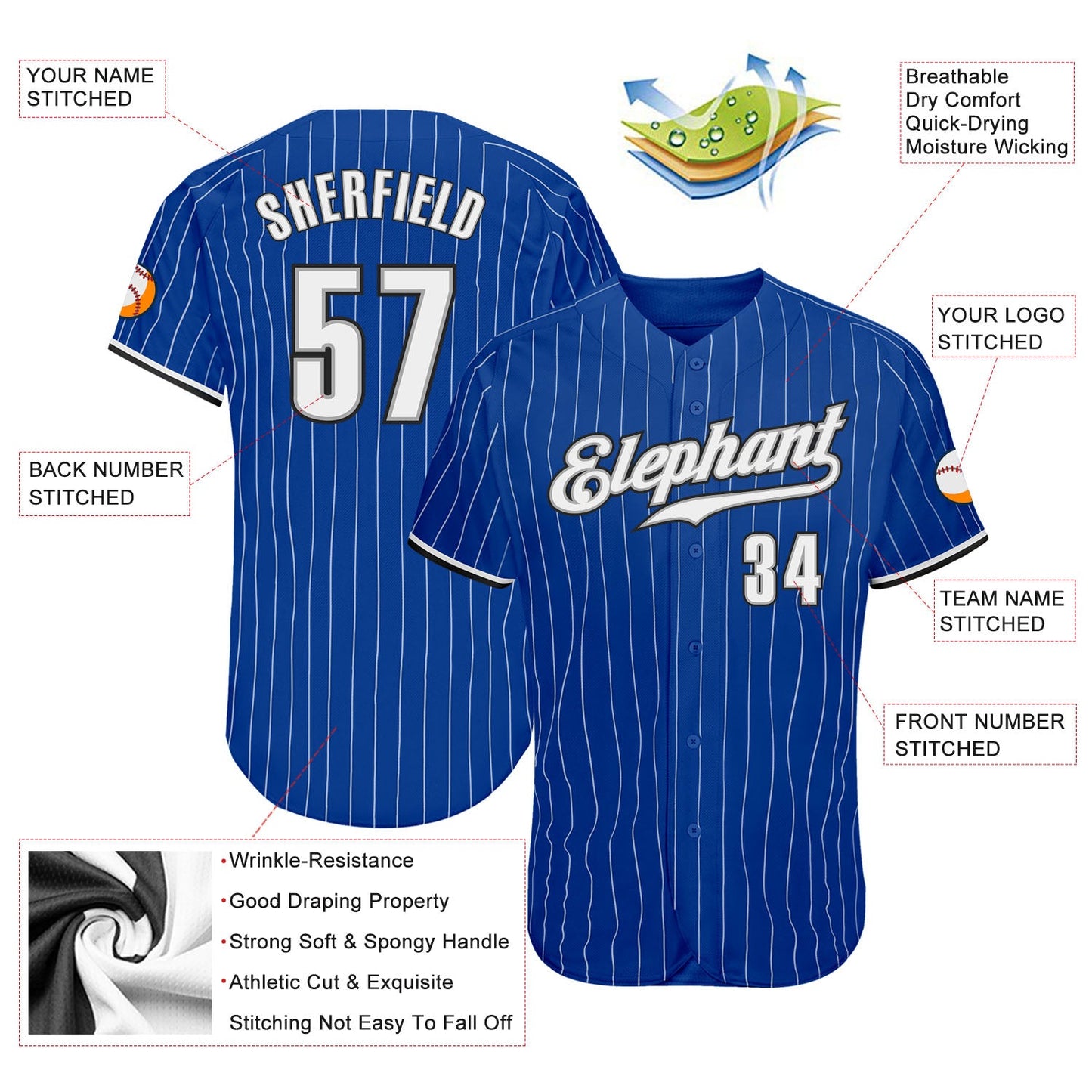 Custom Royal White Pinstripe White-Black Authentic Baseball Jersey - Sky-Custom