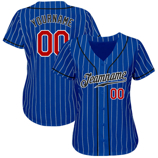 Custom Royal White Pinstripe Red-Black Authentic Baseball Jersey - Sky-Custom