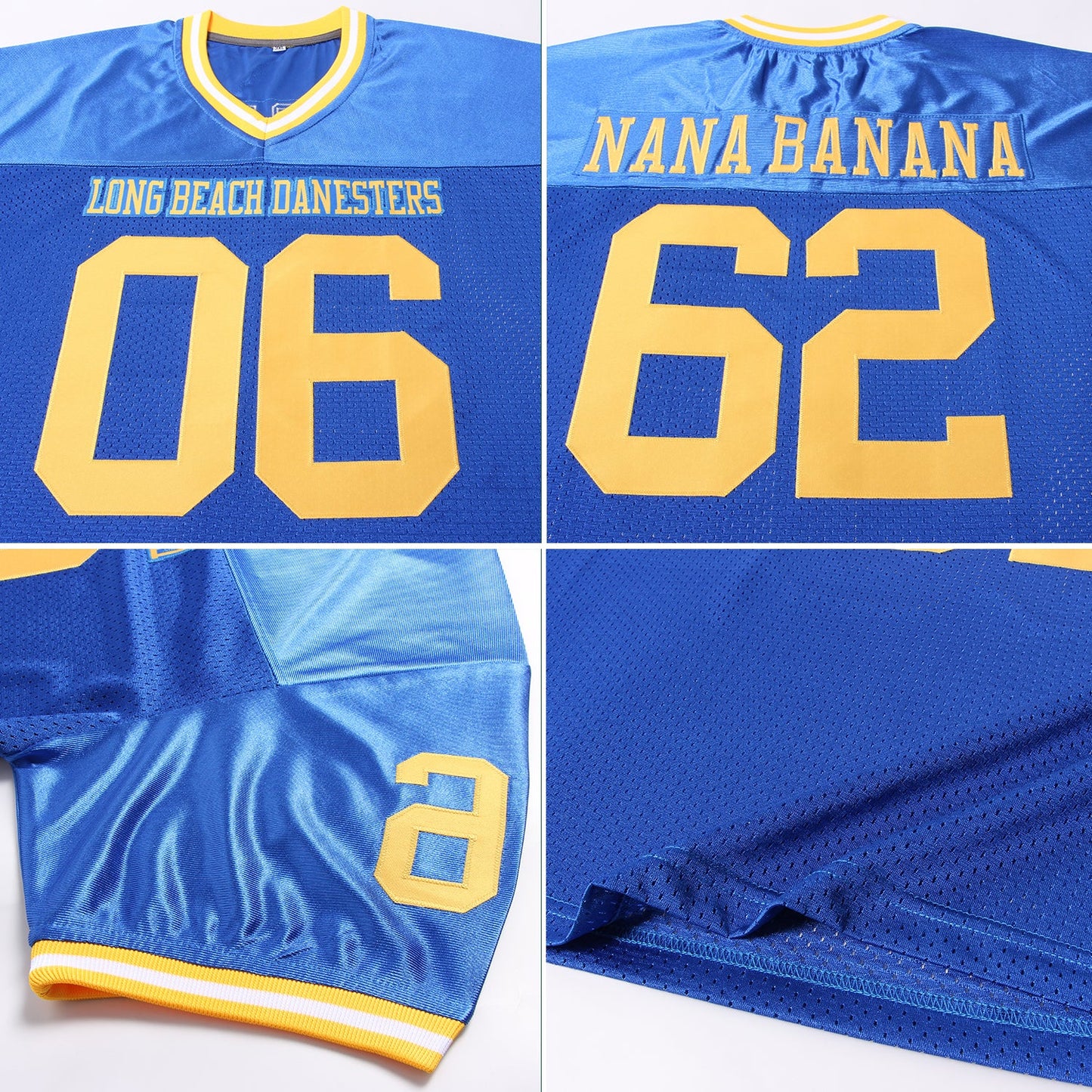 Custom Royal Gold-White Mesh Authentic Throwback Football Jersey - Sky-Custom