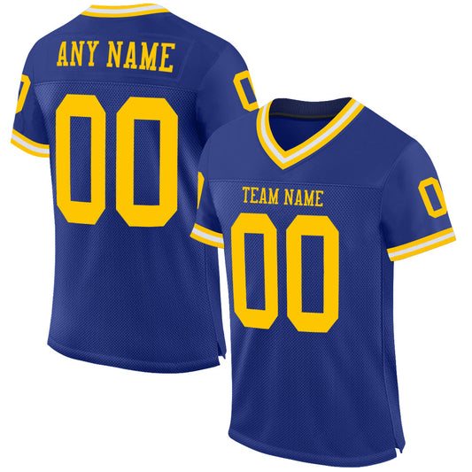 Custom Royal Gold-White Mesh Authentic Throwback Football Jersey - Sky-Custom