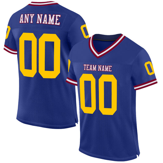 Custom Royal Gold-Maroon Mesh Authentic Throwback Football Jersey - Sky-Custom