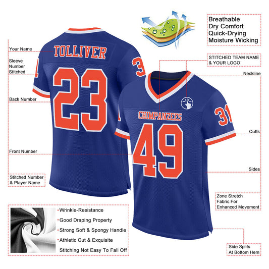 Custom Royal Orange-White Mesh Authentic Throwback Football Jersey - Sky-Custom