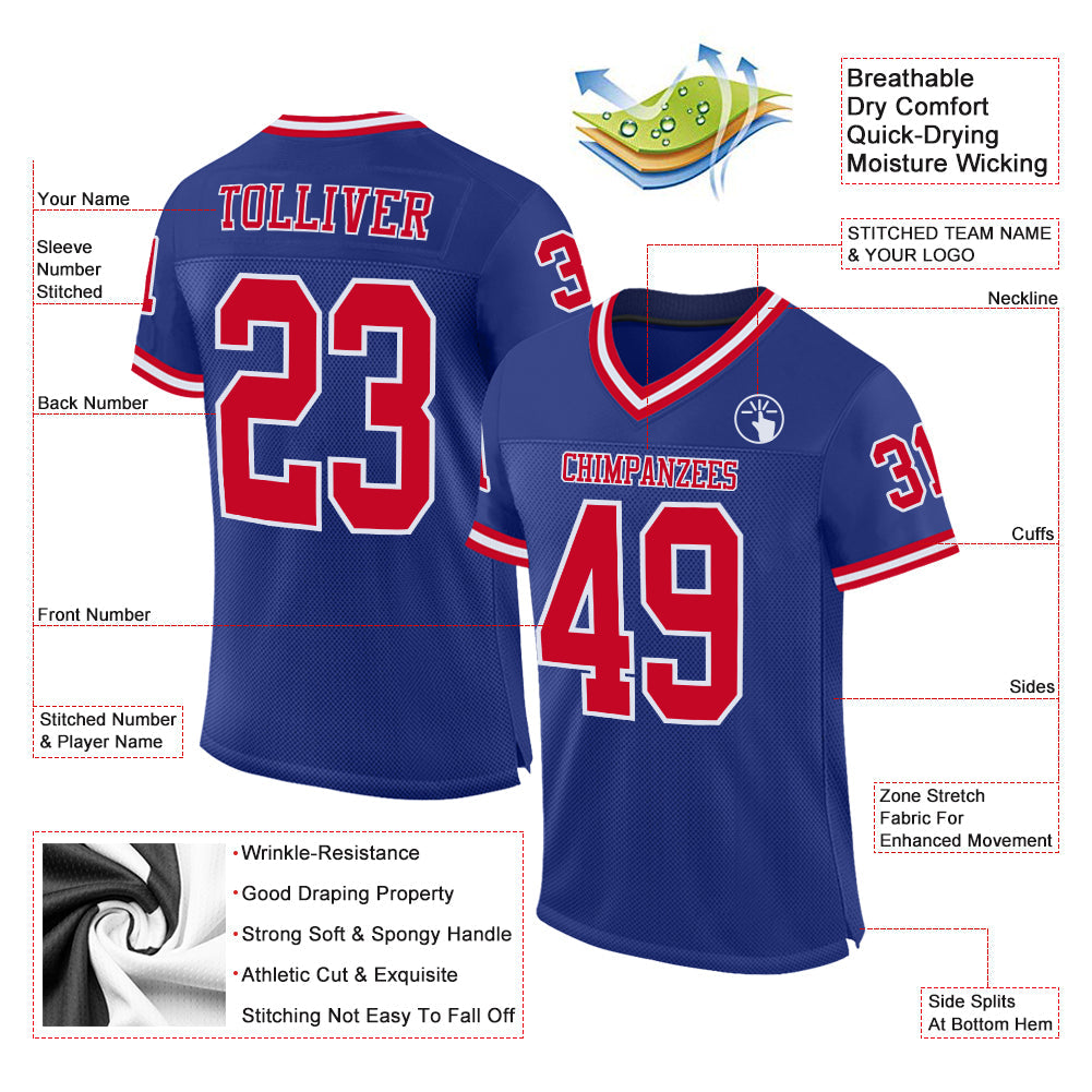 Custom Royal Red-White Mesh Authentic Throwback Football Jersey - Sky-Custom