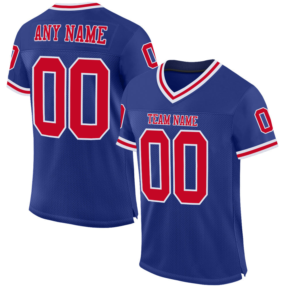 Custom Royal Red-White Mesh Authentic Throwback Football Jersey - Sky-Custom