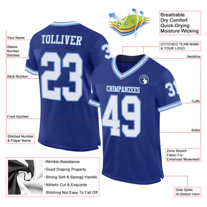 Custom Royal White-Light Blue Mesh Authentic Throwback Football Jersey - Sky-Custom