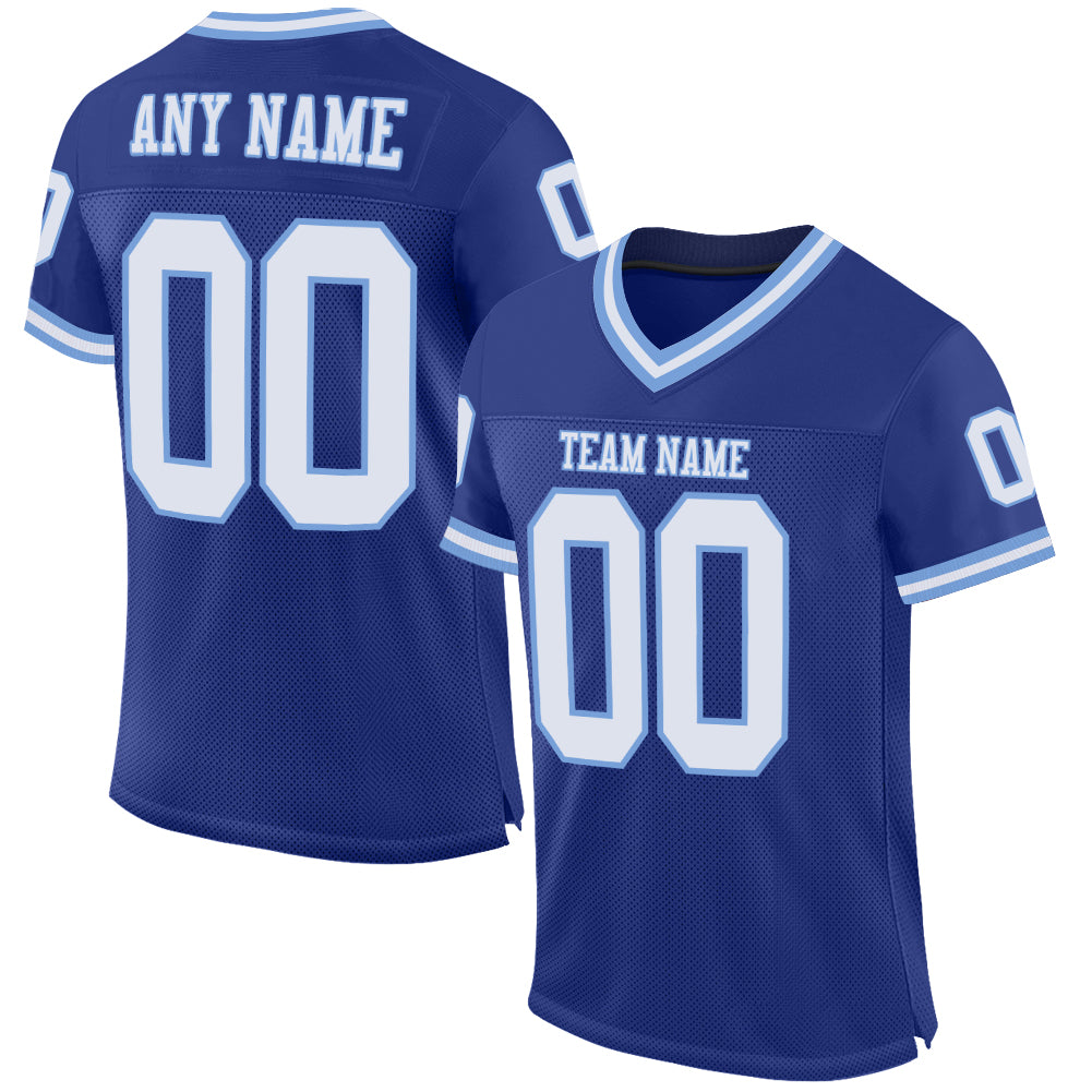 Custom Royal White-Light Blue Mesh Authentic Throwback Football Jersey - Sky-Custom
