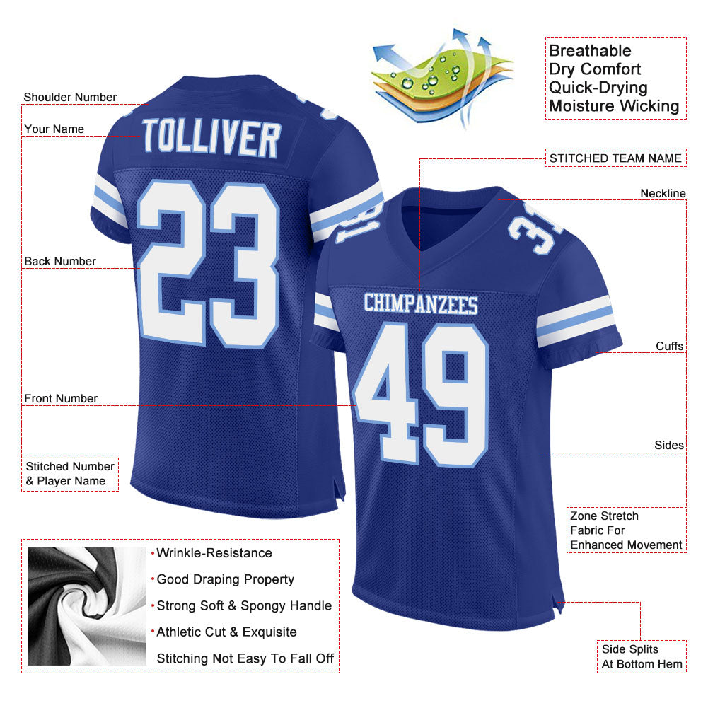 Custom Royal White-Light Blue Mesh Authentic Football Jersey - Sky-Custom
