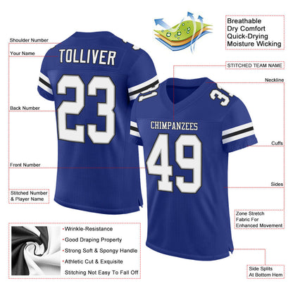 Custom Royal White-Black Mesh Authentic Football Jersey - Sky-Custom