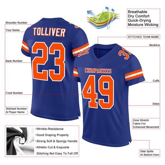 Custom Royal Orange-White Mesh Authentic Football Jersey - Sky-Custom