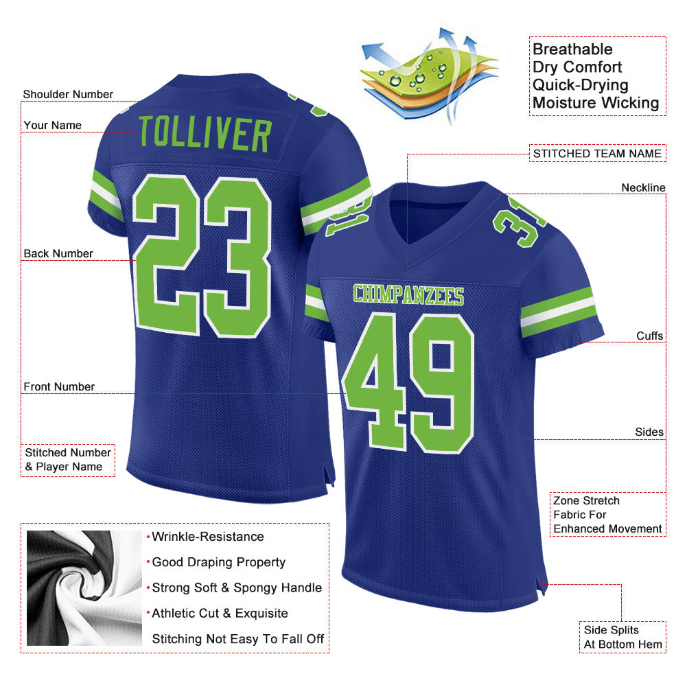 Custom Royal Neon Green-White Mesh Authentic Football Jersey - Sky-Custom