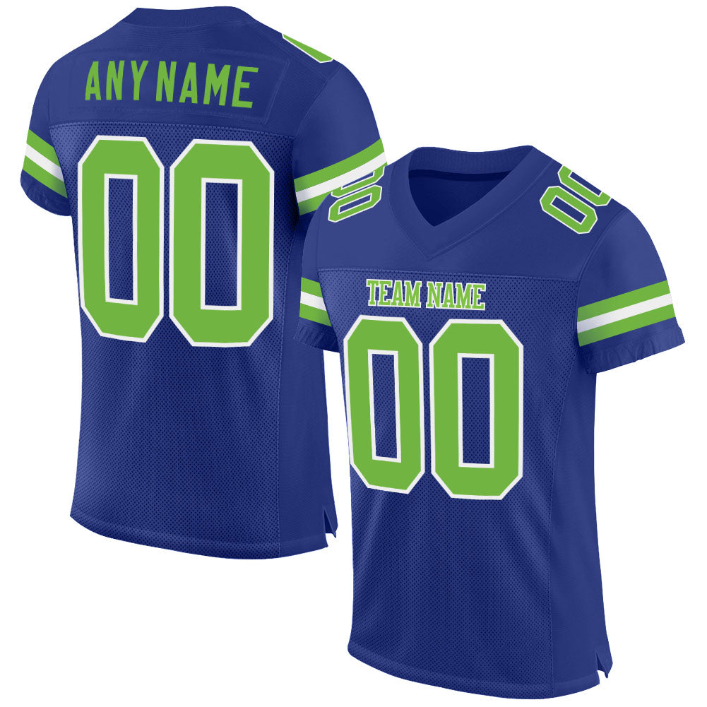 Custom Royal Neon Green-White Mesh Authentic Football Jersey - Sky-Custom