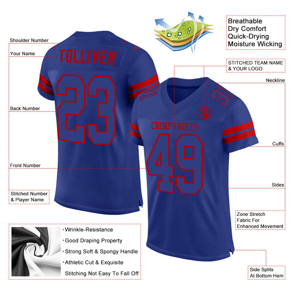 Custom Royal Royal-Red Mesh Authentic Football Jersey - Sky-Custom