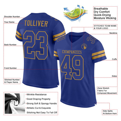 Custom Royal Royal-Old Gold Mesh Authentic Football Jersey - Sky-Custom