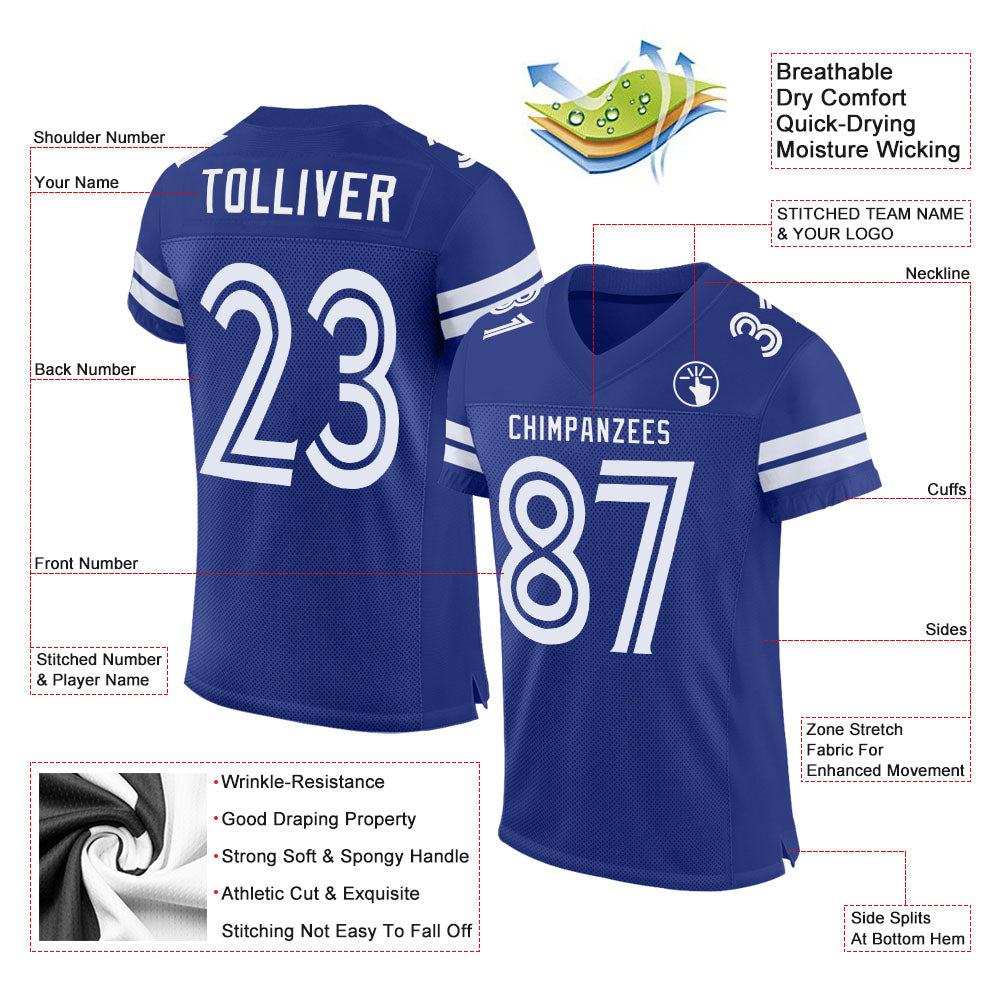 Custom Royal White Mesh Authentic Football Jersey - Sky-Custom