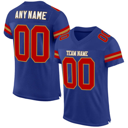 Custom Royal Red-Old Gold Mesh Authentic Football Jersey - Sky-Custom