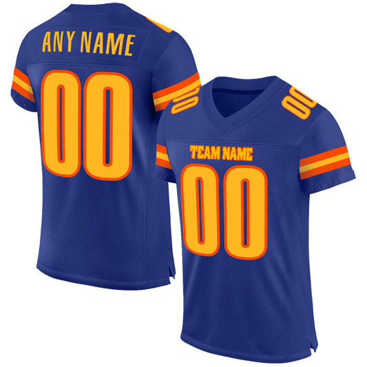 Custom Royal Gold-Orange Mesh Authentic Football Jersey - Sky-Custom