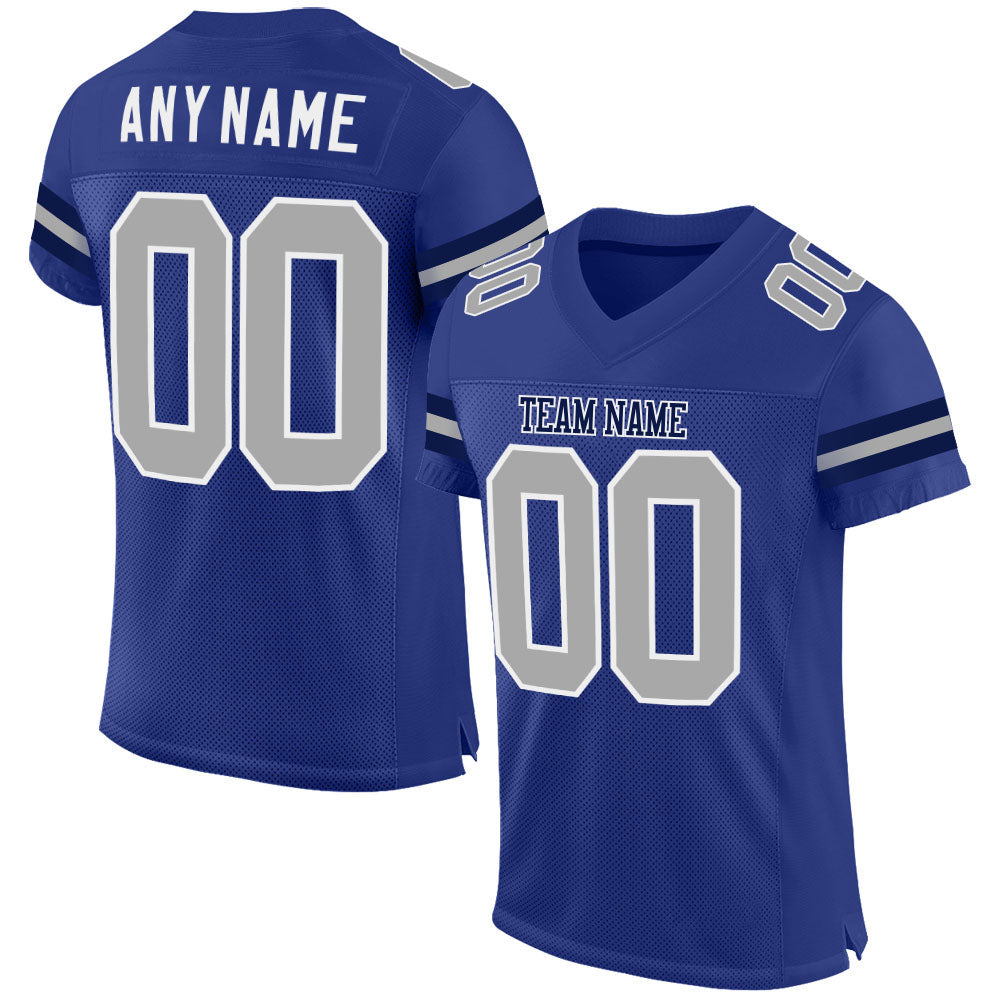 Custom Royal Gray-White Mesh Authentic Football Jersey - Sky-Custom