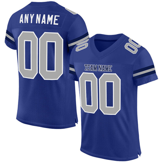 Custom Royal Gray-White Mesh Authentic Football Jersey - Sky-Custom
