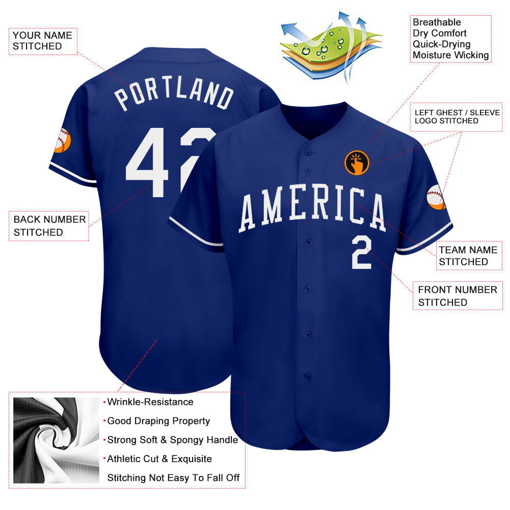 Custom Royal White Authentic Baseball Jersey - Sky-Custom