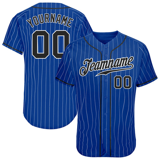 Custom Royal White Pinstripe Black-White Authentic Baseball Jersey - Sky-Custom