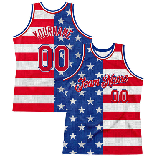 Custom Royal Red-White 3D Pattern Design American Flag Authentic Basketball Jersey - Sky-Custom