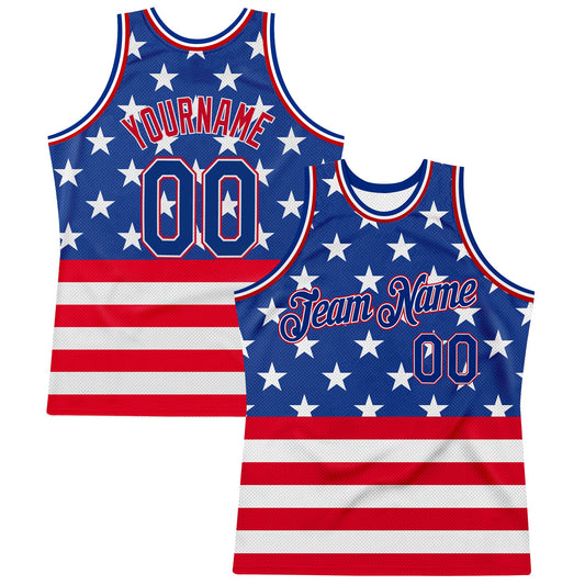 Custom Royal Royal-Red 3D Pattern Design American Flag Authentic Basketball Jersey - Sky-Custom
