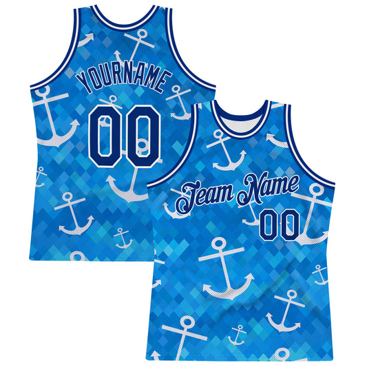 Custom Royal Royal-White 3D Pattern Design Anchors Authentic Basketball Jersey - Sky-Custom