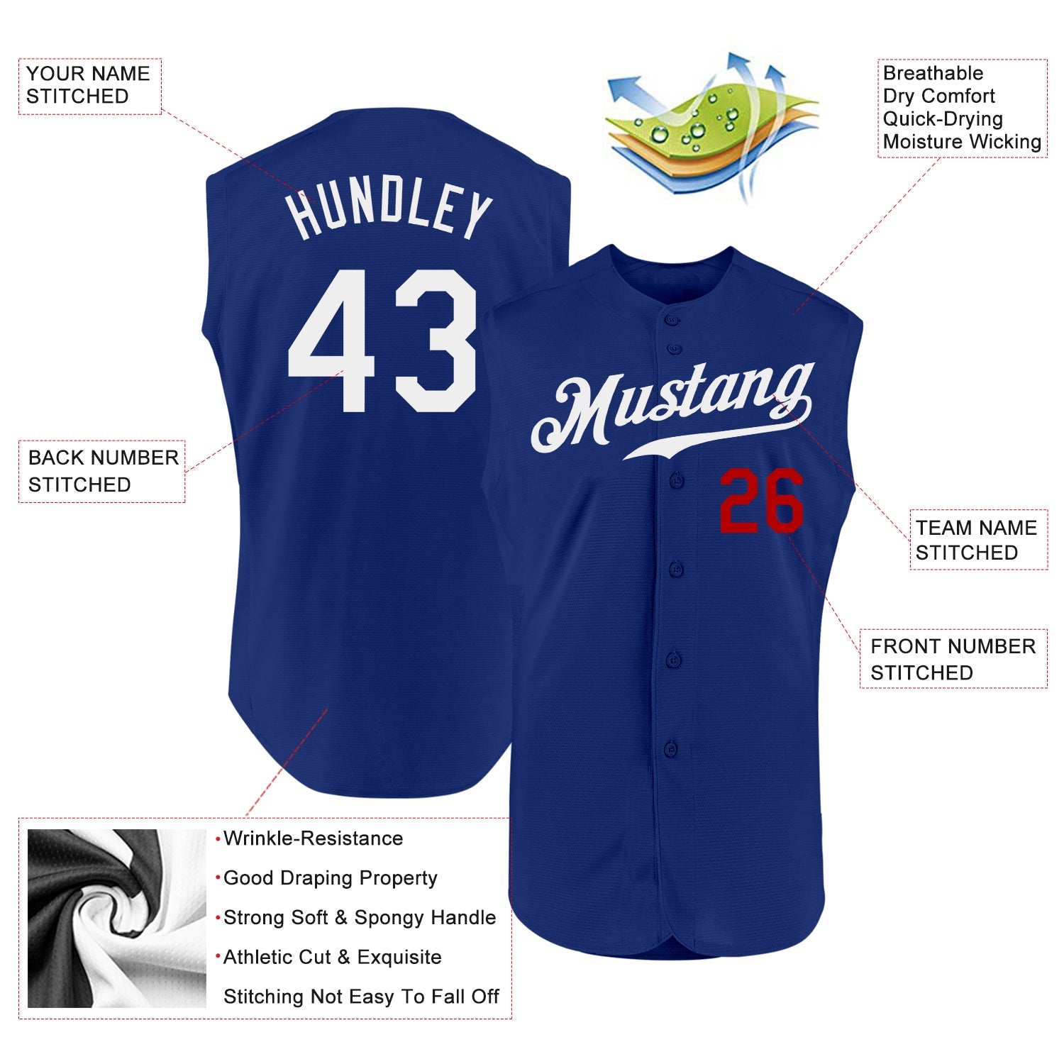 Custom Royal White-Red Authentic Sleeveless Baseball Jersey - Sky-Custom