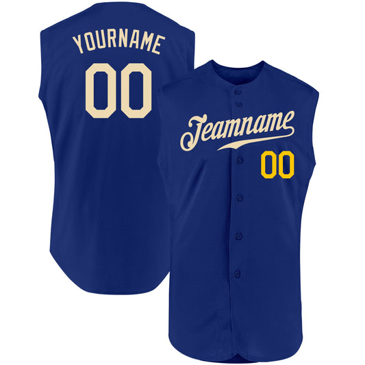 Custom Royal Cream-Gold Authentic Sleeveless Baseball Jersey - Sky-Custom