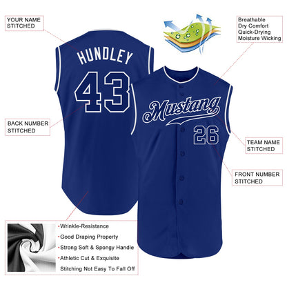 Custom Royal Royal-White Authentic Sleeveless Baseball Jersey - Sky-Custom