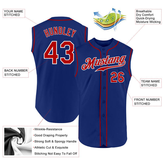 Custom Royal Red-White Authentic Sleeveless Baseball Jersey - Sky-Custom