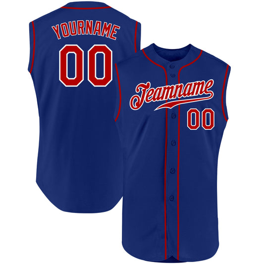 Custom Royal Red-White Authentic Sleeveless Baseball Jersey - Sky-Custom