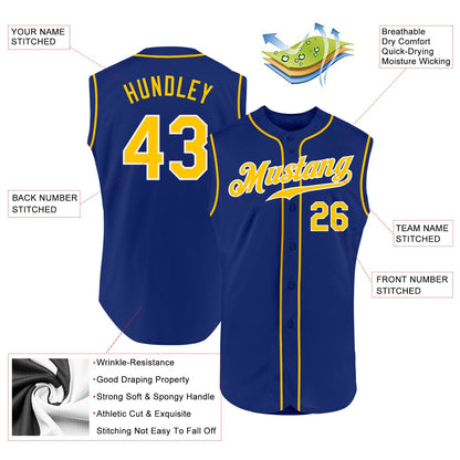 Custom Royal Gold-White Authentic Sleeveless Baseball Jersey - Sky-Custom