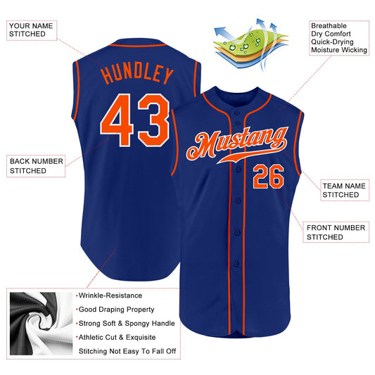 Custom Royal Orange-White Authentic Sleeveless Baseball Jersey - Sky-Custom