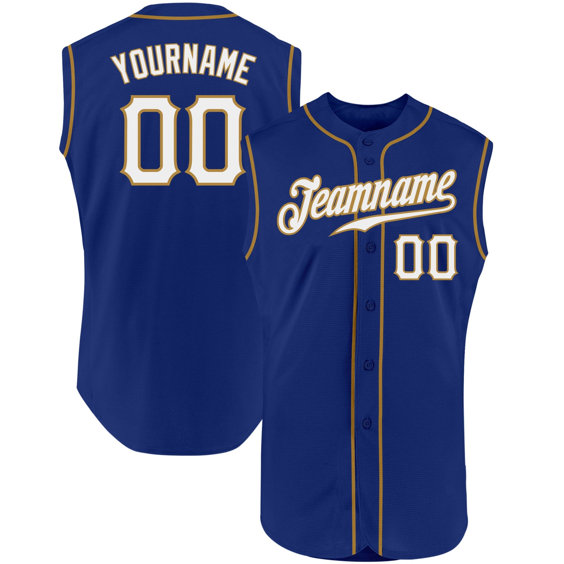 Custom Royal White-Old Gold Authentic Sleeveless Baseball Jersey - Sky-Custom