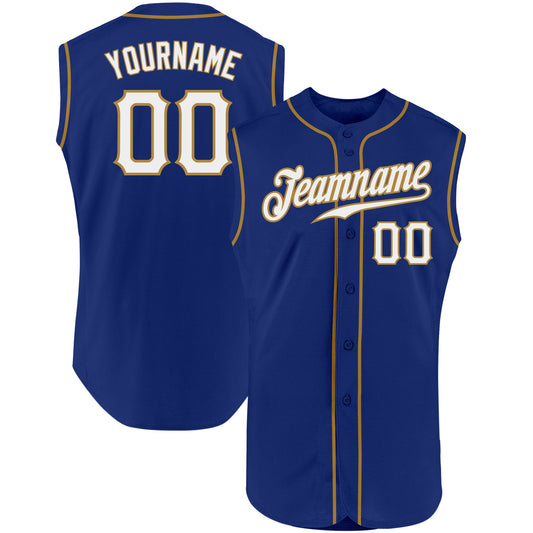 Custom Royal White-Old Gold Authentic Sleeveless Baseball Jersey - Sky-Custom