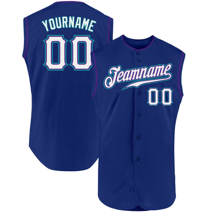 Custom Royal White Purple-Teal Authentic Sleeveless Baseball Jersey - Sky-Custom