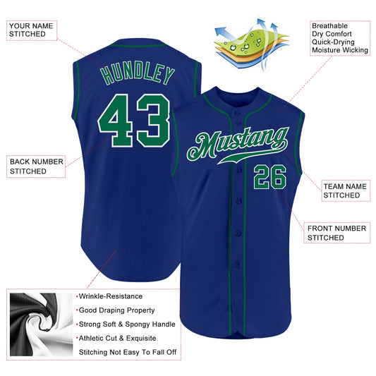 Custom Royal Kelly Green-White Authentic Sleeveless Baseball Jersey - Sky-Custom