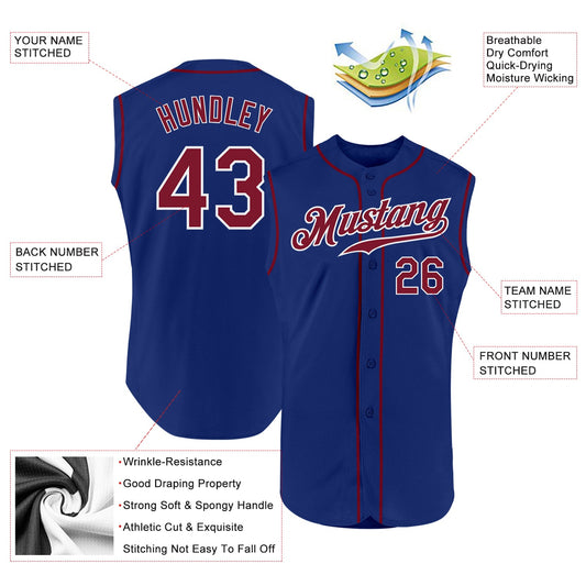 Custom Royal Crimson-White Authentic Sleeveless Baseball Jersey - Sky-Custom