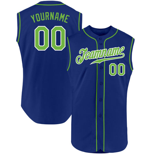 Custom Royal Neon Green-White Authentic Sleeveless Baseball Jersey - Sky-Custom