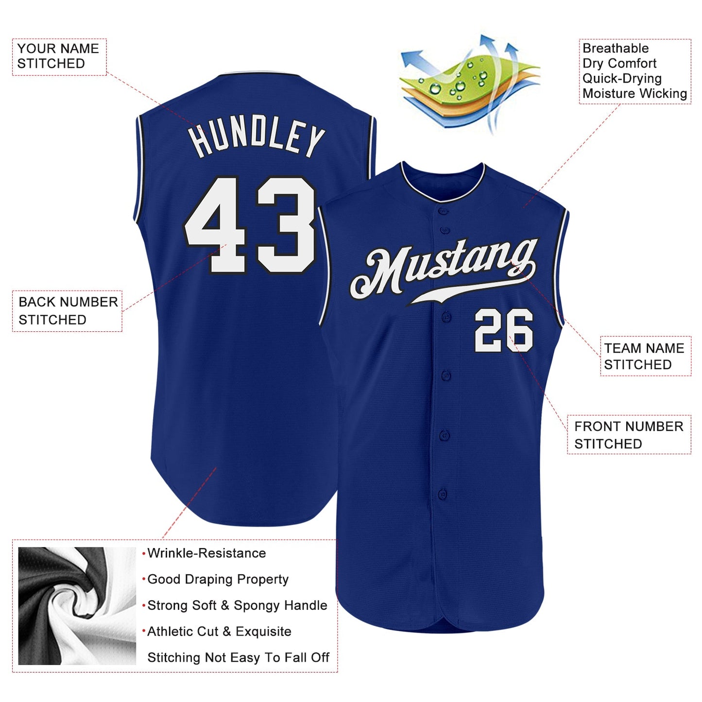 Custom Royal White-Black Authentic Sleeveless Baseball Jersey - Sky-Custom