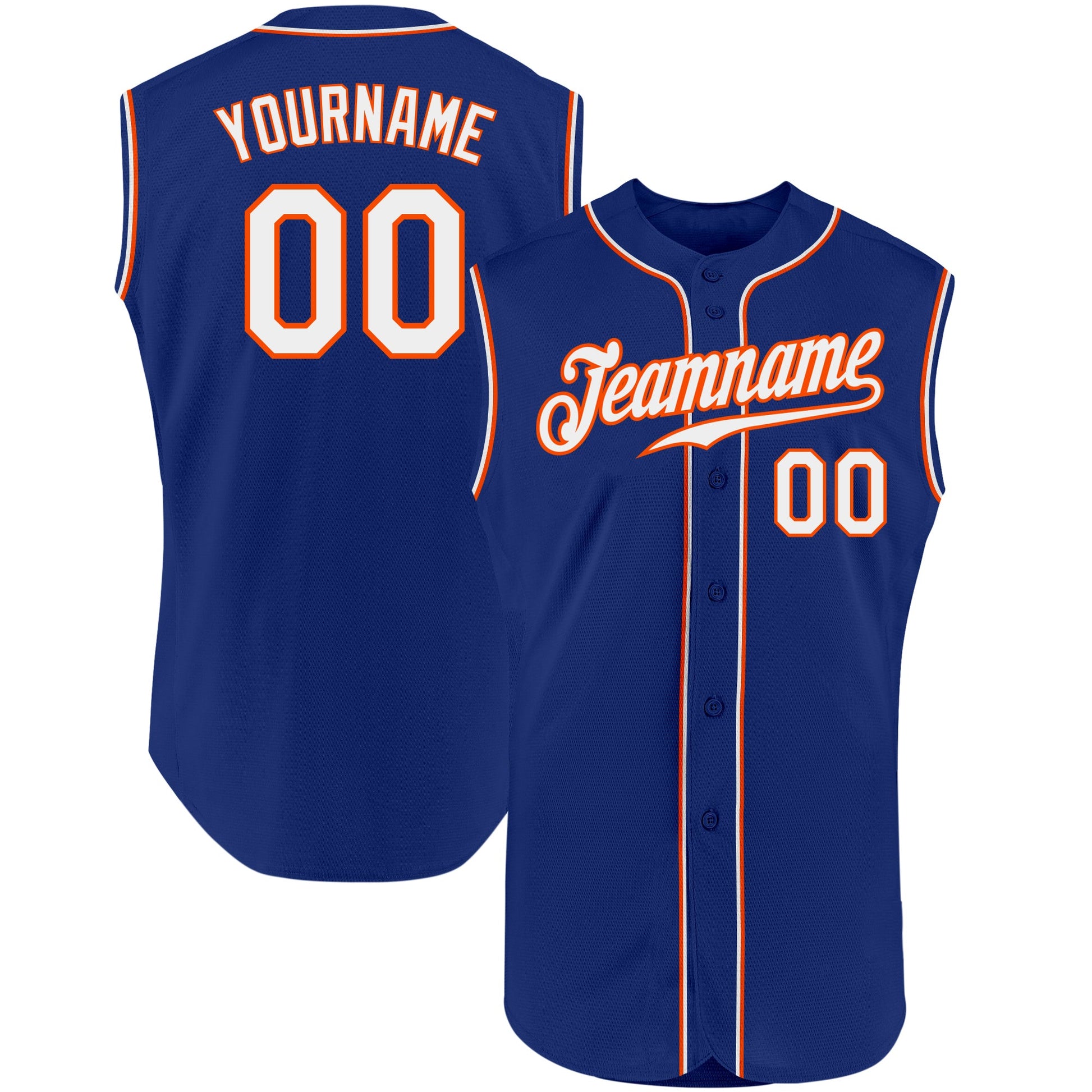 Custom Royal White-Orange Authentic Sleeveless Baseball Jersey - Sky-Custom