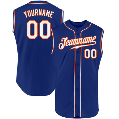 Custom Royal White-Orange Authentic Sleeveless Baseball Jersey - Sky-Custom